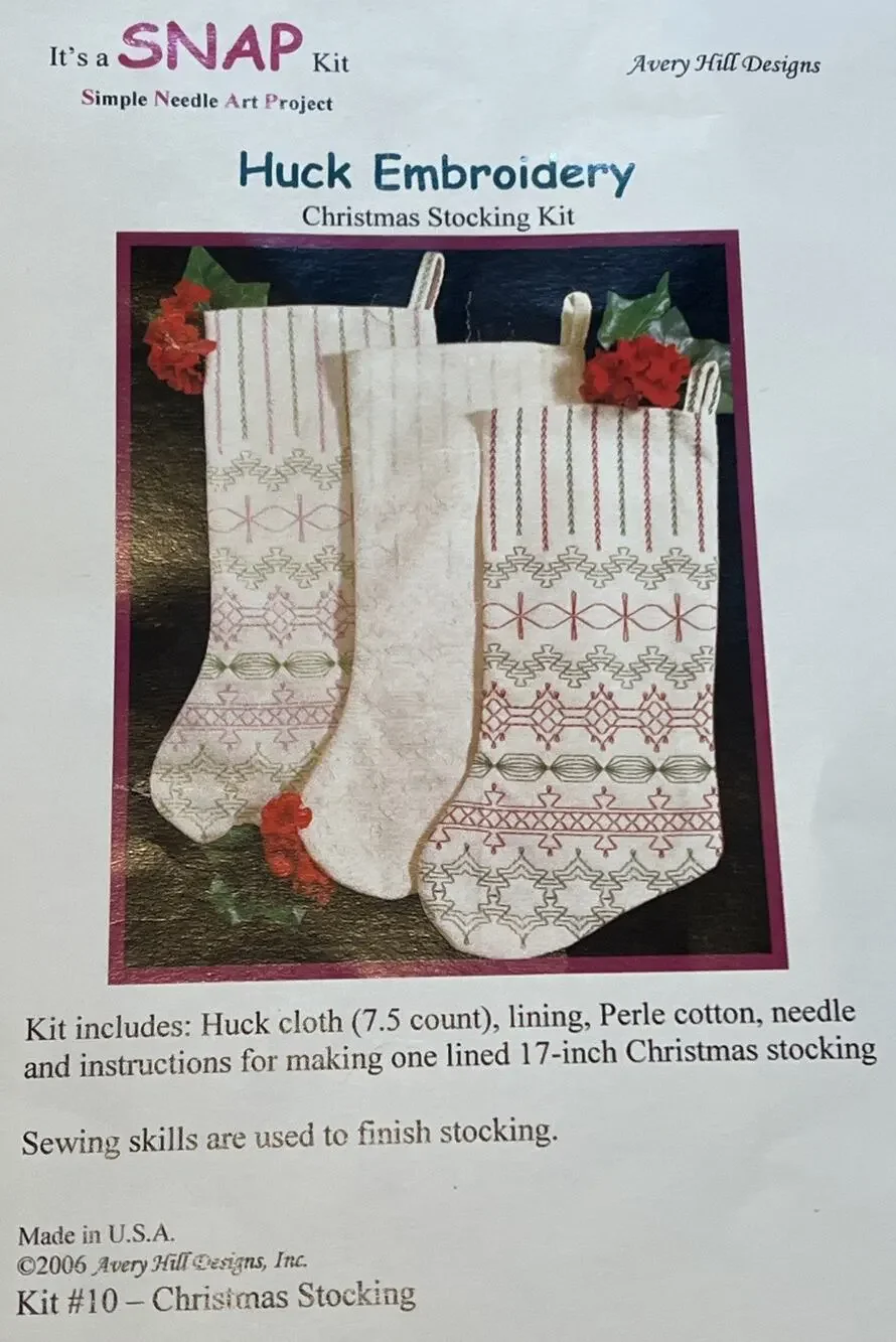 Avery Hill Designs Swedish Huck Embroidery Stocking Ornament NIP